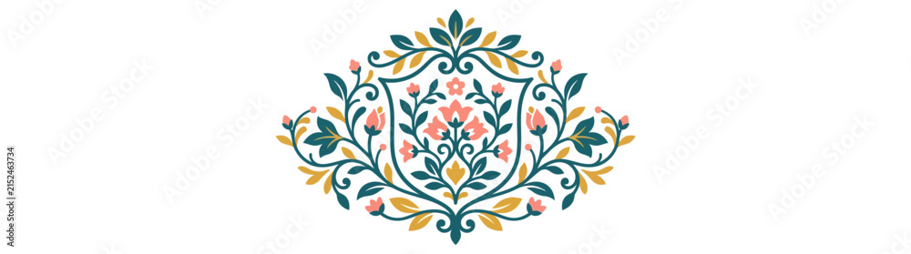 Fototapeta premium Elegant Floral Crest Ornament Isolated Transparent Background