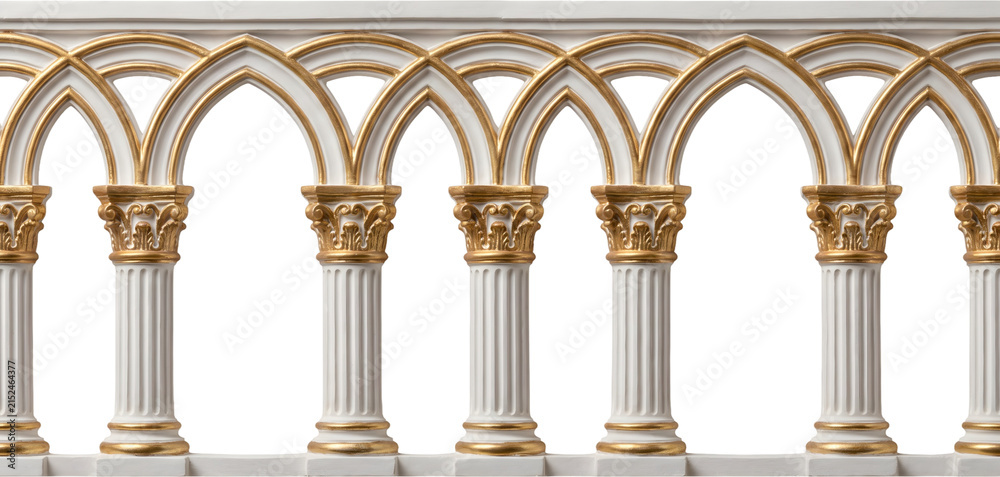 Fototapeta premium Gothic style golden arches with white pillars and ornate columns