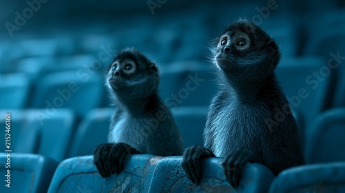 Monkeys observing in auditorium.