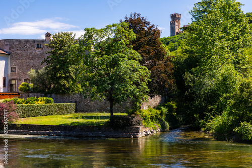 Keep of the Castello Scaligero of Valeggio sul Mincio overlooking the medieval hamlet of Borghetto on the banks of the Mincio river
