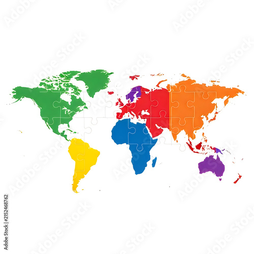 Colorful world map with continent illustrations