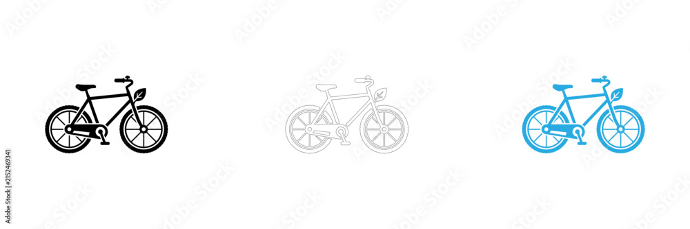 Fototapeta premium Three stylized bicycles in different colors isolated on transparent background, Vector