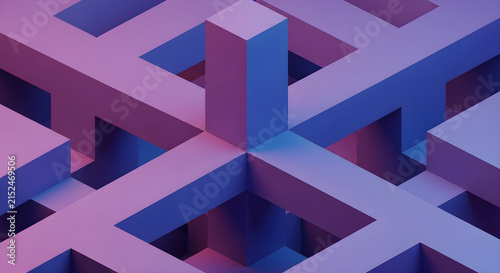 Abstract Geometric Grid Structure with Isometric 3D Blocks and Vibrant Gradient Lighting Effects for Modern Digital Backgrounds