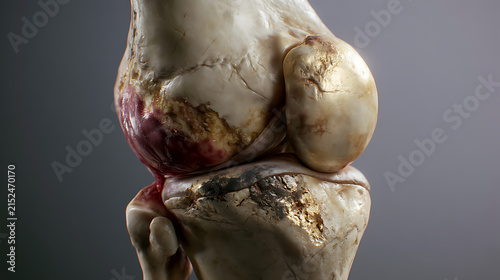Human knee joint with signs of osteoarthritis and inflammation is depicted