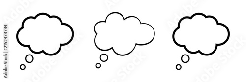 Thought bubble icon set featuring communication symbols for ideas, thinking, imagination, conversation, creativity, reflection, and expression