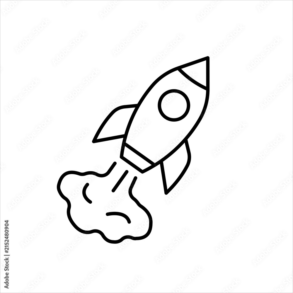 Obraz premium Minimal line icon of a rocket launching upward, symbolizing startup growth, business launch, innovation, ambition, acceleration, progress, and new opportunities.