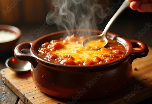 Rustic Ceramic Crock French Onion Soup Topped with Melted Cheese Enticing Aroma