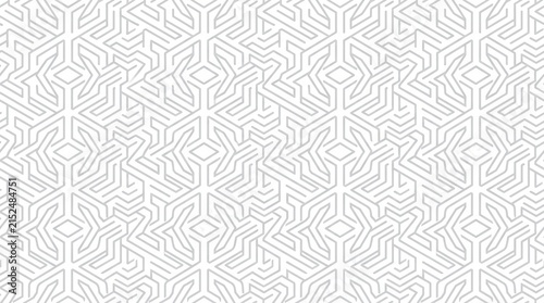 Abstract seamless pattern with geometric maze lines in light grey and white.