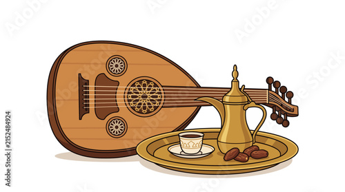 Flat Oud Instrument and Arabic Coffee Set hospitality service