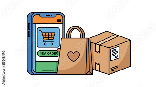 Smartphone shopping bag and shipping box retail service