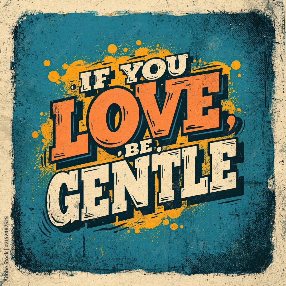 Naklejka premium If You Love Be Gentle typography poster with vintage distressed texture and retro style
