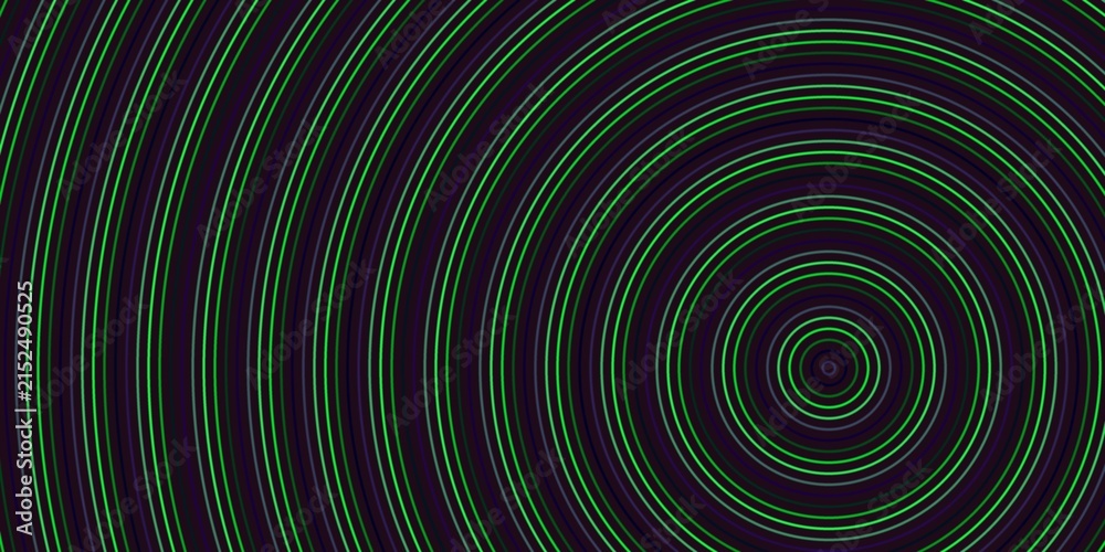 Fototapeta premium Abstract concentric green circles pattern on black background.