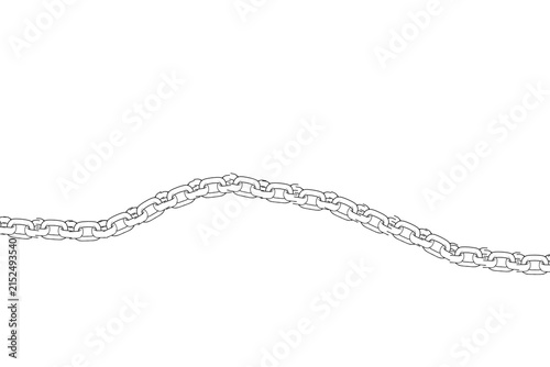Minimalist Black and White Line Art Illustration of a Wavy Metal Chain Segment