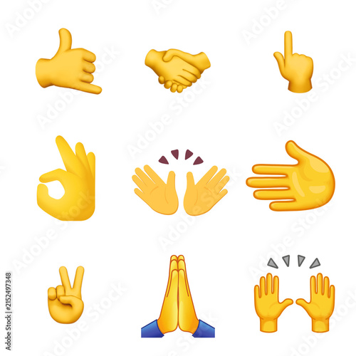 Obraz na płótnie Set of 3D yellow emoji hands expressing various gestures and communication signs