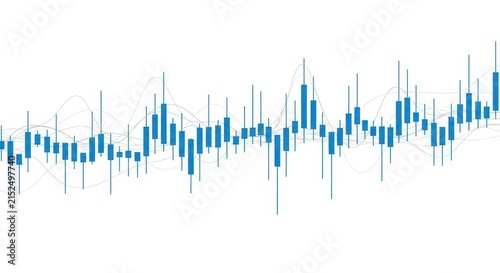 Blue candlestick financial chart with trend lines on a clean white background, for stock analysis