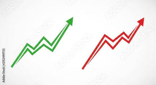 Green and red zigzag arrows pointing upward on a clean white background, for business comparison