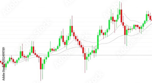 Financial stock market candlestick chart with moving average lines on a plain white background