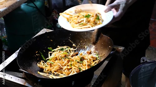 Slow motion Pad Thai, Famous Thai food of stir-fried rice noodles
