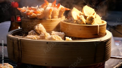 Dim Sum of shrimp dumplings, crab dumplings, and pork and prawn dumplings
