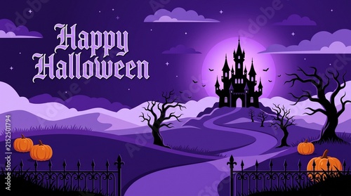 Spooky haunted castle happy halloween night illustration