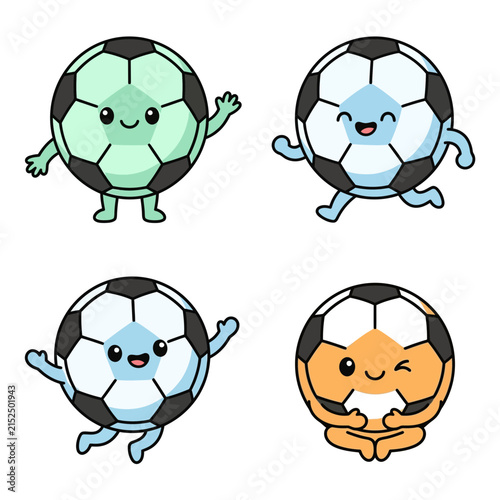 Colorful soccer ball mascot character collection.
