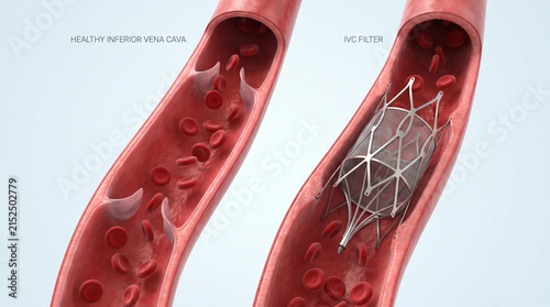 Inferior Vena Cava IVC Filter Implant vs Healthy Vein 3D Illustration
