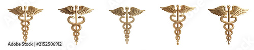 Gold Caduceus Medical Symbol Set Isolated on White Background