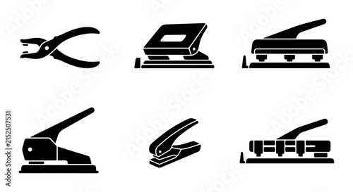 Bild auf Leinwand 70 Office Supplies Icon Set: Versatile Hole Punch Vectors for Document Organizat