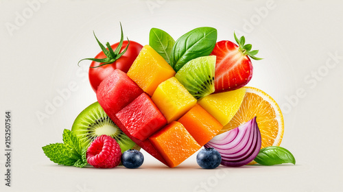 Healthy Fruit and Vegetable Heart Arrangement for Balanced Nutrition