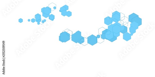 Abstract blue hexagonal pattern floating on a clean white background.