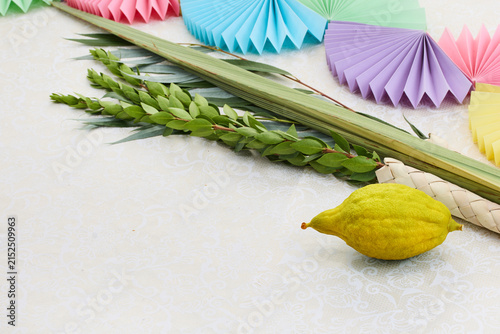 Картината върху платно Sukkot four species set with festive decorations