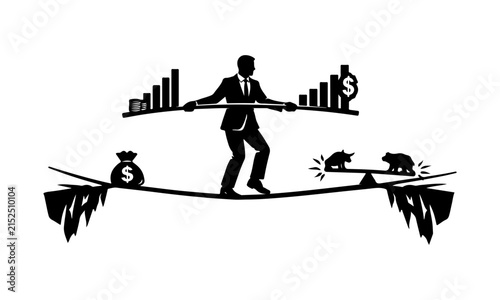 Professional balancing investment bars like a tightrope walker representing financial stability