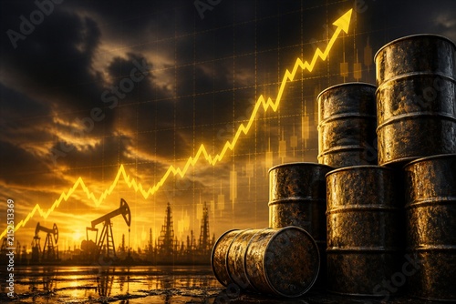 Crude oil price surge indicated by barrels rigs and chart