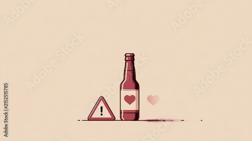 Bottle with heart label and warning sign in simple design