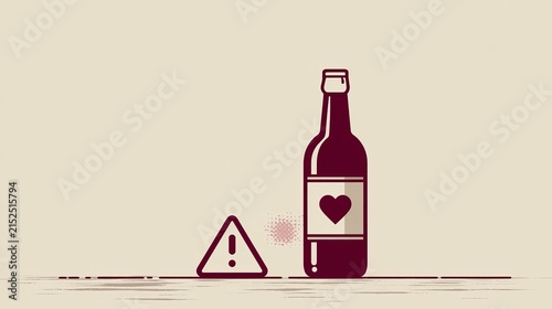 Warning about alcohol with a bottle and a symbol in a creative design