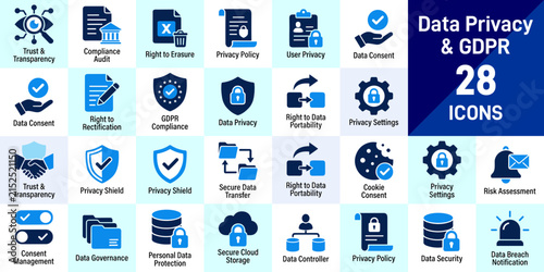 Data Privacy and GDPR Icon Set For Modern Digital Design