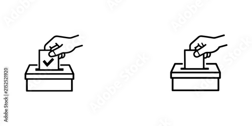 Voting and election icon set with ballot boxes, polling stations, surveys, ballots and democratic symbols.