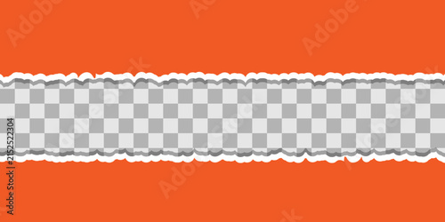 Orange torn paper border with ripped edges, textured paper frame on transparent background, horizontal paper rip vector