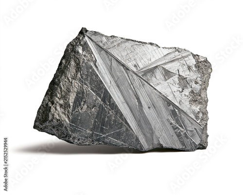 Granular rock specimen with distinct striations and angular edges.