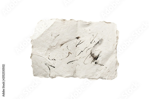 Natural handmade paper texture with dark flecks and rough edges isolated on transparent background