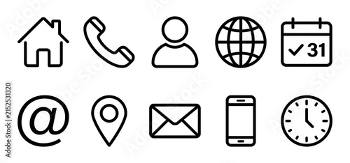 Contact us and web navigation line icon set with phone email and location symbols for interface design