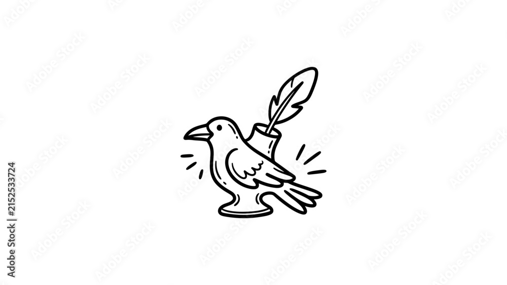 Obraz premium Bird with quill pen illustration.