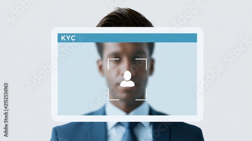 Digital KYC verification interface with biometric authentication and identity protection systems