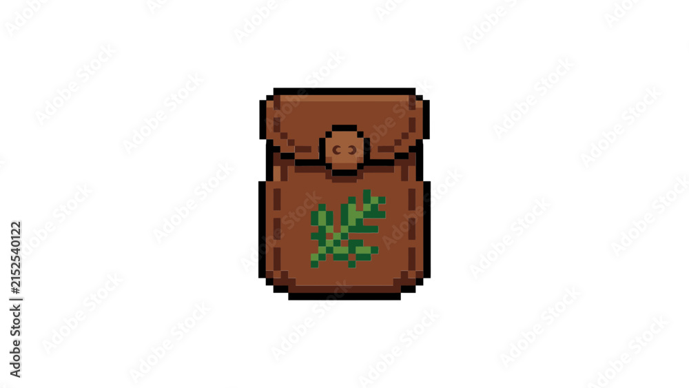 Obraz premium Brown leather herbalist pouch pixel art icon.