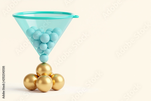Turquoise Funnel Filtering Blue Spheres into Golden Spheres