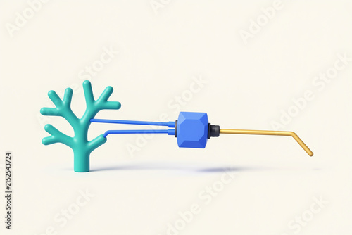 Turquoise Organic Branch with Blue Data Paths and Geometric Processor