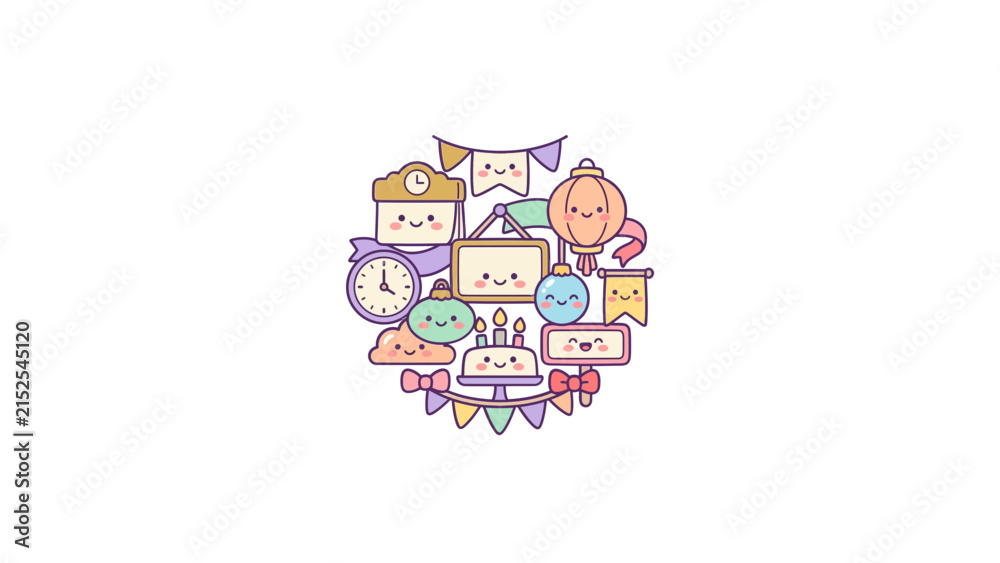 Fototapeta premium Circular collection of cute household icons.