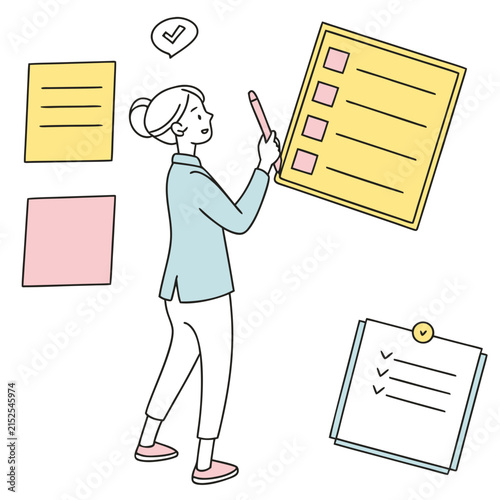 Quadro su tela Woman planning tasks and checking off to-do list items