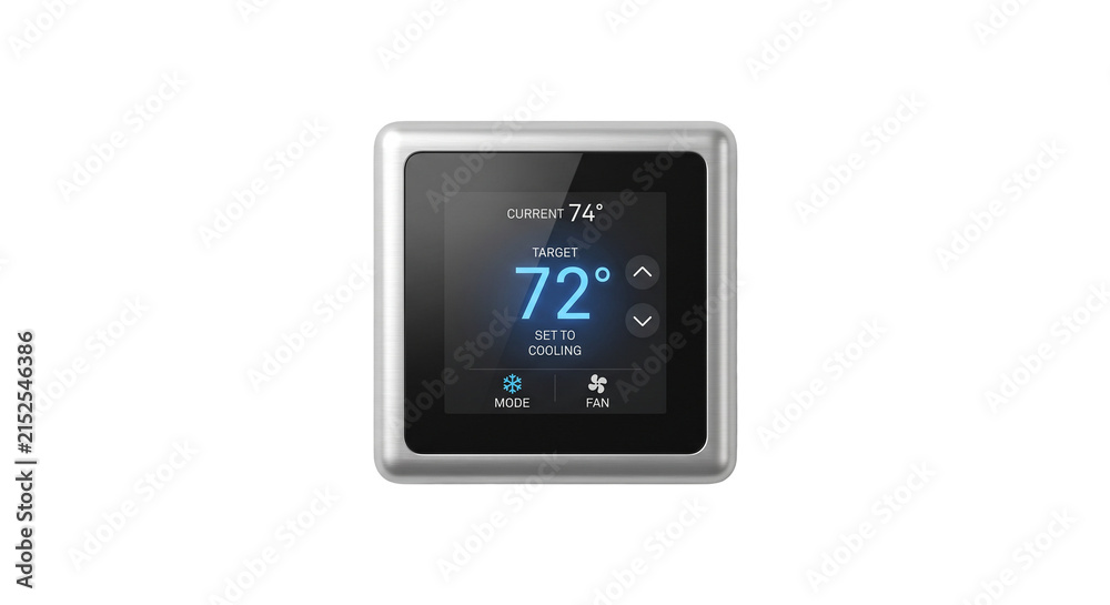 Naklejka premium Smart thermostat displaying current and target temperatures for cooling
