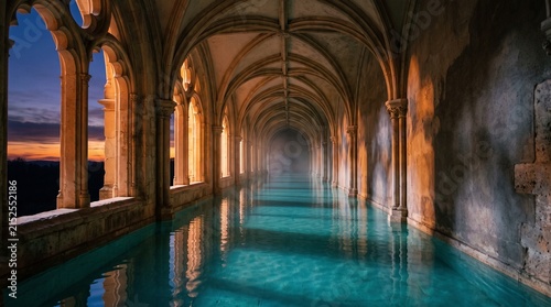 water flooded corridor at dusk